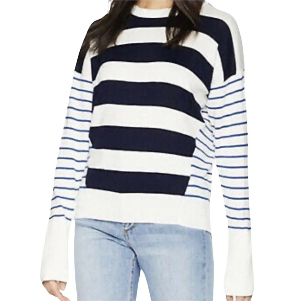 Joie Kaylara Cocktail Stripe Cotton Pullover Sweater Size XS Blue White Nautical